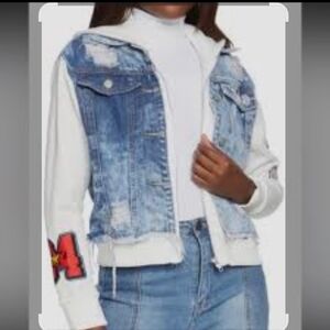 Thrill Blue Denim Jacket with White Sleeves